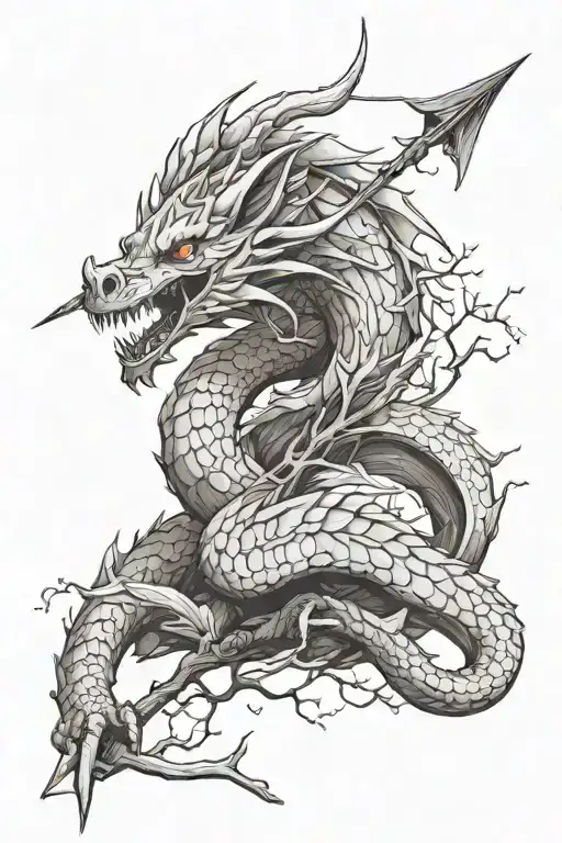 a dragon wrapped an arrow with a tree branch tattoo design idea