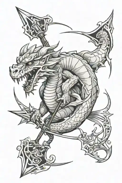 a dragon wrapped an arrow surrounded tattoo design idea
