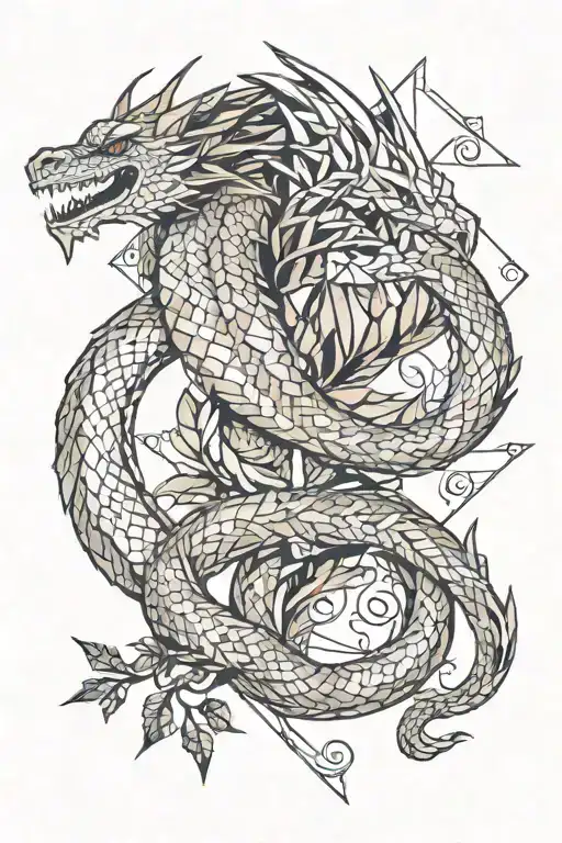 a dragon wrapped an arrow with a tree branch tattoo design idea