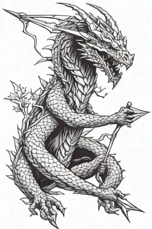 a dragon wrapped an arrow with a tree branch tattoo design idea