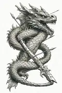 a dragon wrapped an arrow with a tree branch tattoo design idea