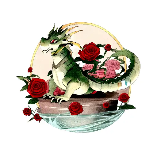 Dragon, rose , eye tattoo design idea