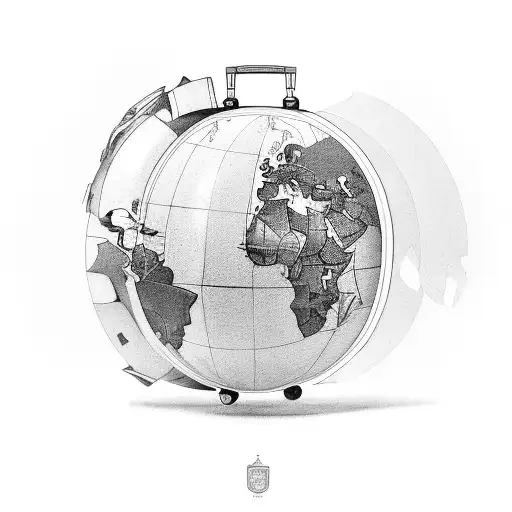 globe with suitcases tattoo design idea