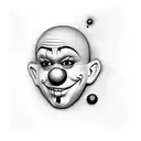happy clown mask partially removed from a sad clown face. dark theme.  tattoo design idea