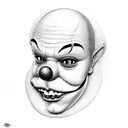 happy clown mask partially removed from a sad clown face. dark theme.  tattoo design idea