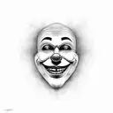 happy clown mask partially removed from a sad clown face. dark theme.  tattoo design idea