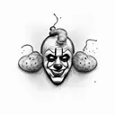 happy clown mask partially removed from a sad clown face. dark theme.  tattoo design idea