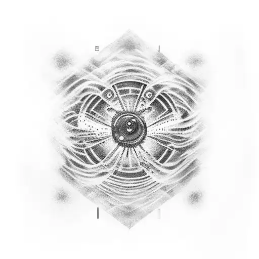 A dotwork tattoo of a computer chip transforming into a nebula tattoo design idea