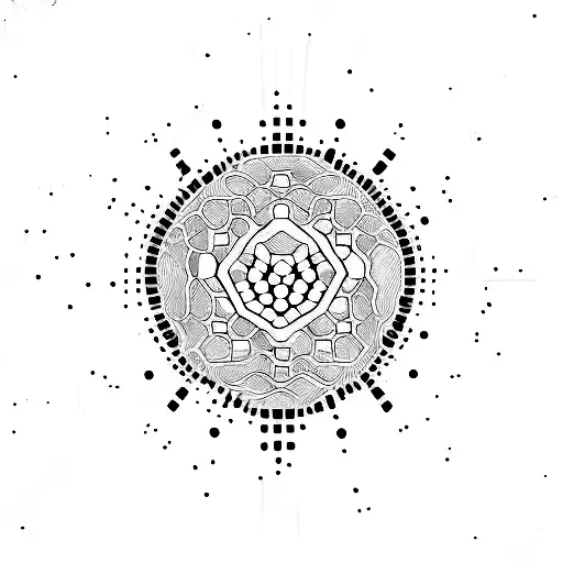 A dotwork tattoo of a computer chip transforming into a nebula tattoo design idea