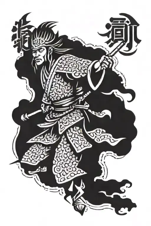 Japanese warrior with intricate kanji tattoos inspired tattoo design idea