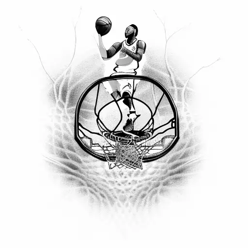 A powerful image of Tracy McGrady dunking a basketball, with roses swirling around him tattoo design idea