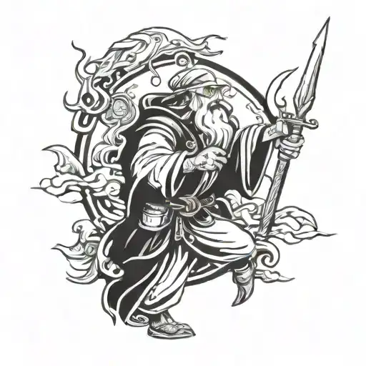 Incorporate iconic Old School Runescape characters like the Wise Old Man and Zulrah in a dynamic battle scene tattoo design idea