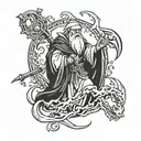 Incorporate iconic Old School Runescape characters like the Wise Old Man and Zulrah in a dynamic battle scene tattoo design idea