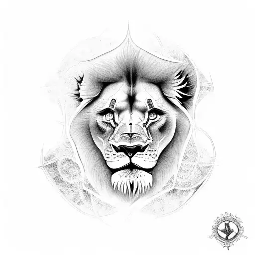 Lions head with blue eyes thigh sleeve  tattoo design idea