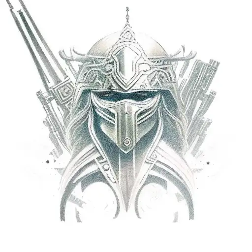 A warrior princess wielding a futuristic weapon in a post-apocalyptic landscape tattoo design idea