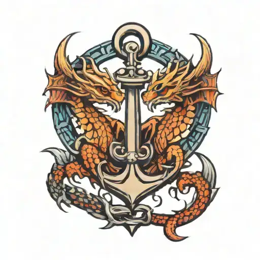 Twin dragons anchor incorporated tattoo design idea