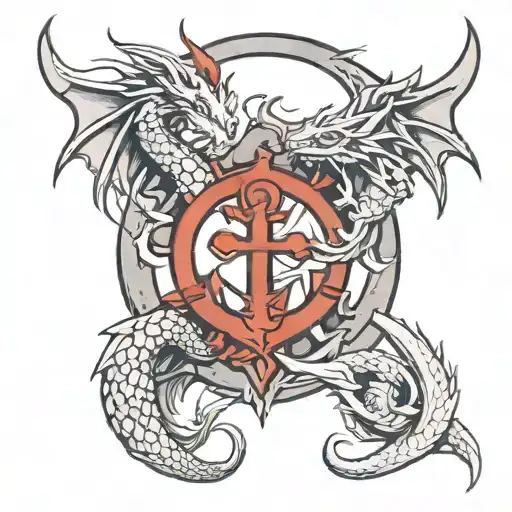Twin dragons anchor incorporated tattoo design idea
