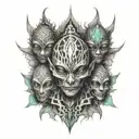 three trippy alien heads, fractal mandala, geometric piece. tattoo design idea