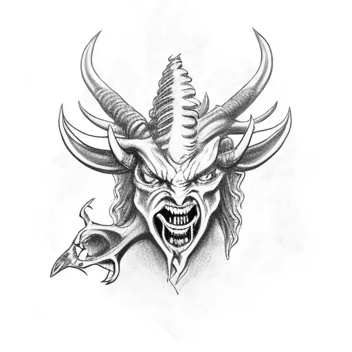 screaming horned demon holding a heart in one hand  tattoo design idea