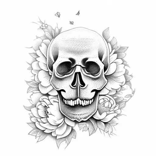 Skull with peonies growing in it tattoo design idea