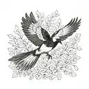 magpie in flight with wings spread wide tattoo design idea