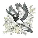 magpie in flight with wings spread wide tattoo design idea