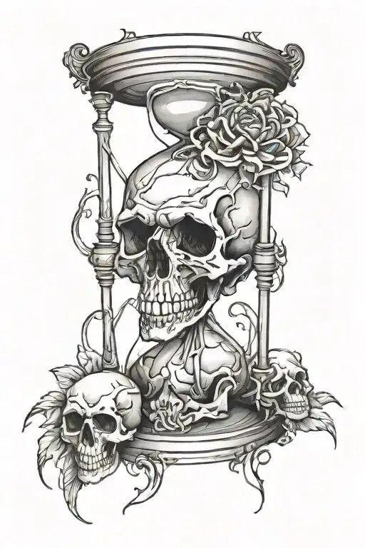 hourglass with skull. bottom jaw on bottom, top of skull on top  tattoo design idea
