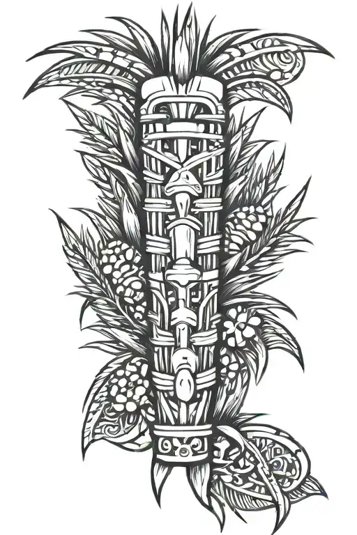 Sugar cane with tribal designs surrounding it tattoo design idea