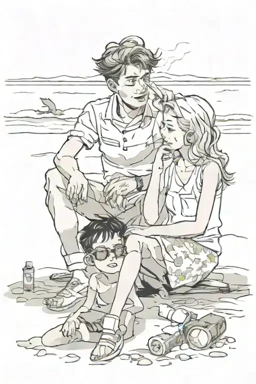 boy smoking on the beach with girl sitting next to him tattoo design idea