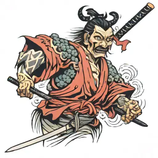 samurai dead pulling face tattoo design idea