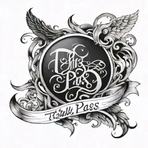 An abstract representation of 'this too shall pass' intertwined with spiritual imagery tattoo design idea