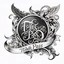 An abstract representation of 'this too shall pass' intertwined with spiritual imagery tattoo design idea