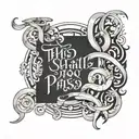 An abstract representation of 'this too shall pass' intertwined with spiritual imagery tattoo design idea