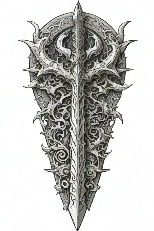 Frostmourne sword world of warcraft surrounded by Shenron dragon ball z tattoo design idea