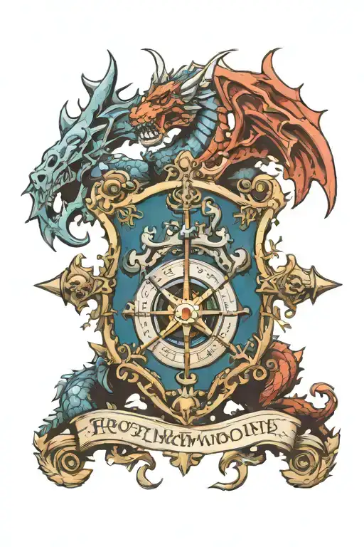 Frostmourne, Coat of arms of Portugal, dragon, steam punk compass tattoo design idea