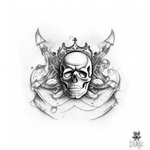 a skull king holding a beautiful woman tattoo design idea