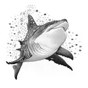 A scuba diver exploring a coral reef with a majestic whale shark and manta rays surrounding them tattoo design idea