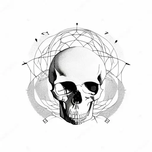 bare tree with ravens, a skull surrounded by concentric circles tattoo design idea