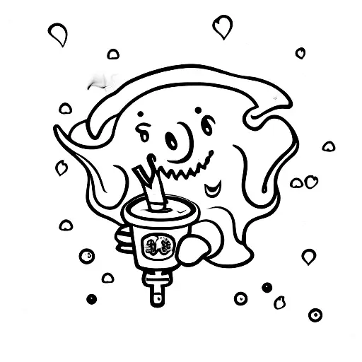 happy simple cute ghost smiling and holding a slushy tattoo design idea