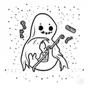 line art happy cute ghost holding a slushy tattoo design idea