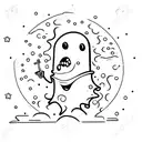 line art happy cute ghost holding a slushy tattoo design idea