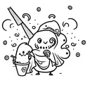 line art happy cute ghost holding a slushy tattoo design idea