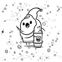 line art happy cute ghost holding a slushy tattoo design idea