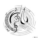 An abstract representation of music and art merging under a crescent moon tattoo design idea