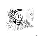An abstract representation of music and art merging under a crescent moon tattoo design idea