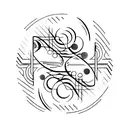 An abstract representation of music and art merging under a crescent moon tattoo design idea