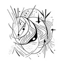 An abstract representation of art merging under a crescent moon tattoo design idea