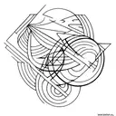 An abstract representation of art merging under a crescent moon tattoo design idea