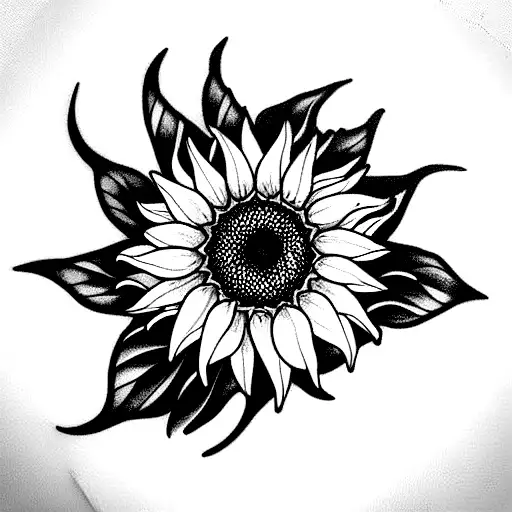 sunflower next to a cow skull  tattoo design idea