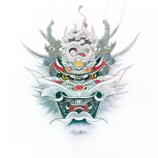 miyamoto mushashi, hannya mask, wind, earth, fire, water, void, samaurai  tattoo design idea